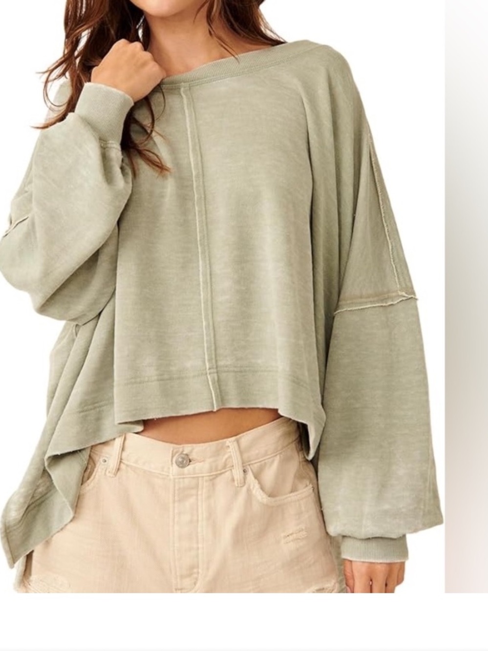 Free People Relaxed Soft Sage Green Oversized Sweatshirt